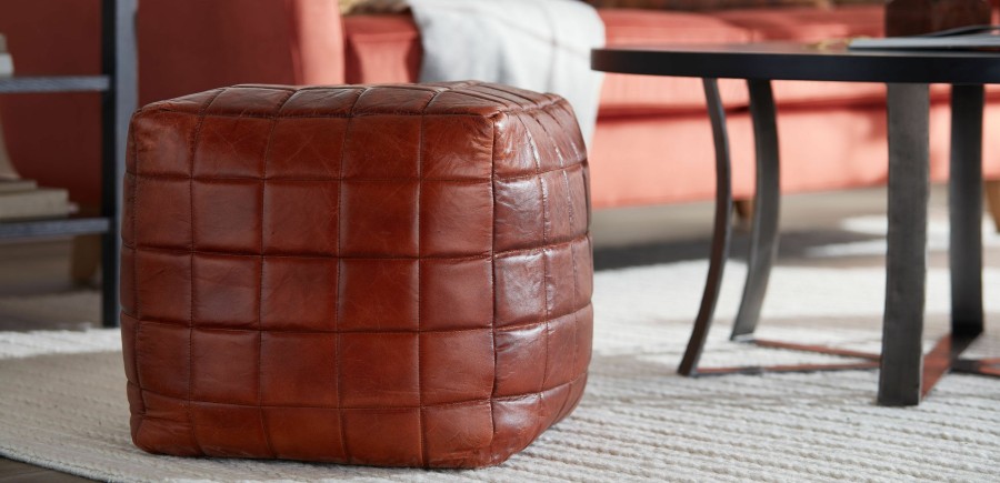 LIVING Ethan Allen | Theron Leather Pouf