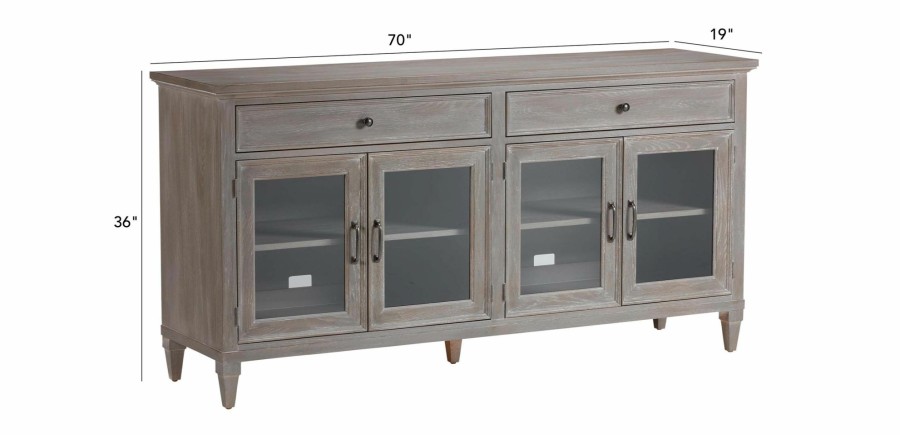 DINING Ethan Allen Buffets, Sideboards & Servers | Custom Four-Door Buffet: Molded-Frame Glass Doors, Top Drawers