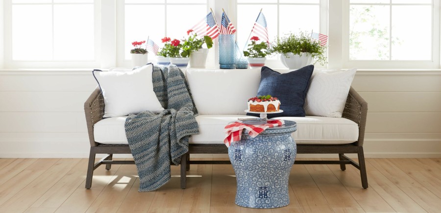 Outdoor Accessories Ethan Allen | Blue And White Garden Stool