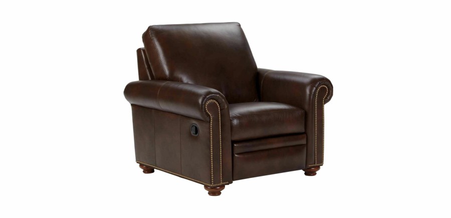 LIVING Ethan Allen Recliner Chairs | Conor Leather Recliner, Omni/Brown