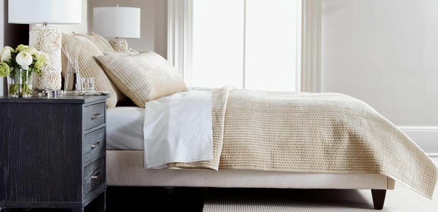 BEDROOM Ethan Allen Quilts & Comforters | Velvet Quilt And Sham, Champagne