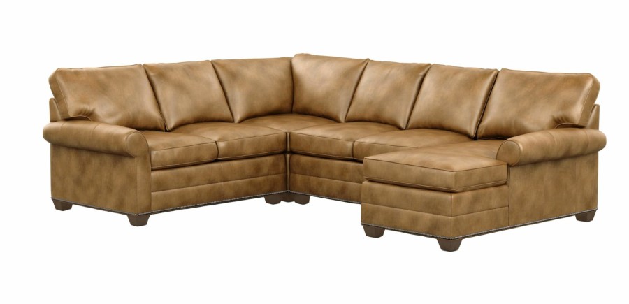 LIVING Ethan Allen | Bennett Roll-Arm Leather Four-Piece Sectional With Chaise