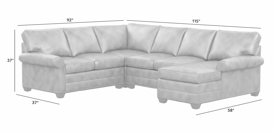 LIVING Ethan Allen | Bennett Roll-Arm Leather Four-Piece Sectional With Chaise