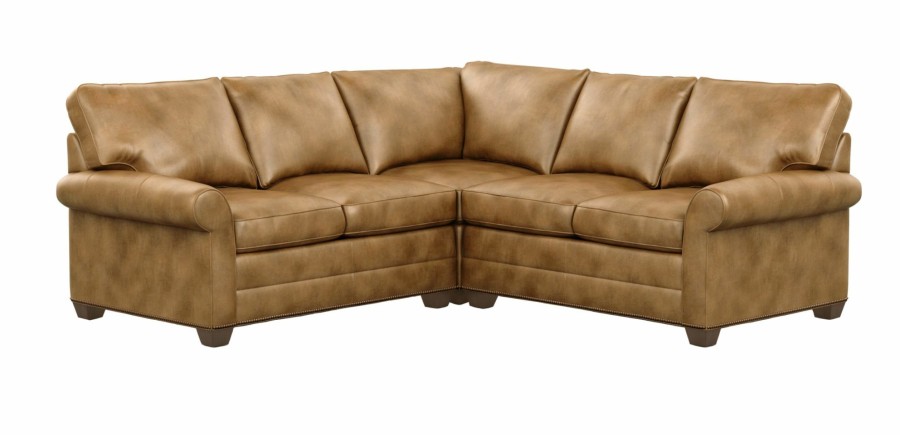 LIVING Ethan Allen | Bennett Roll-Arm Leather Three-Piece Sectional