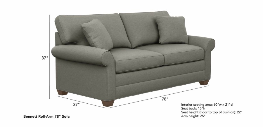 LIVING Ethan Allen Fabric Sofas | Bennett Roll-Arm Sofa, Quick Ship