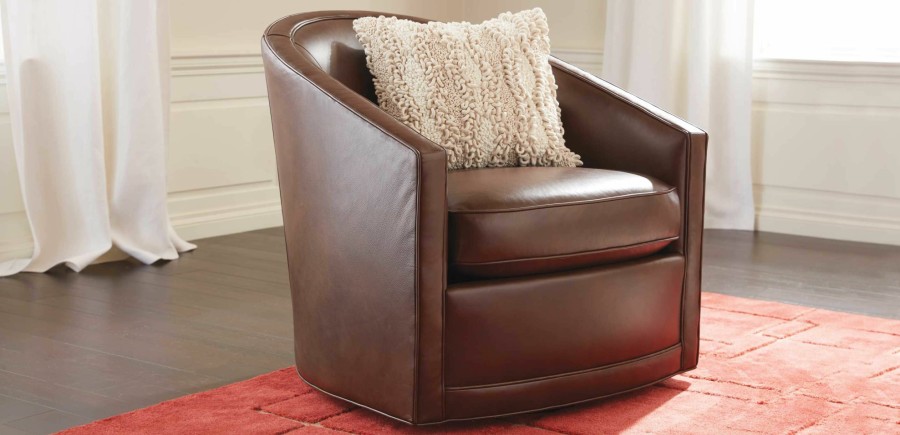 LIVING Ethan Allen Swivel Chairs | Baylee Leather Swivel Chair, Quick Ship