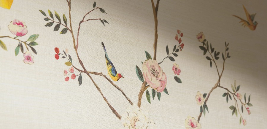 DINING Ethan Allen | Blossom Chinoiserie Wall Mural On Grasscloth