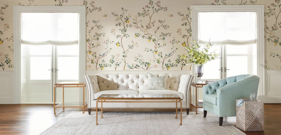 DINING Ethan Allen | Blossom Chinoiserie Wall Mural On Grasscloth