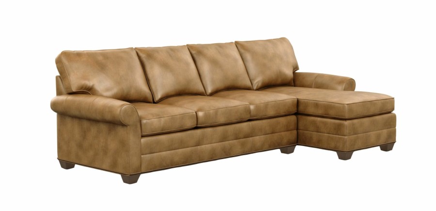 LIVING Ethan Allen | Bennett Roll-Arm Leather Two-Piece Sectional With Chaise