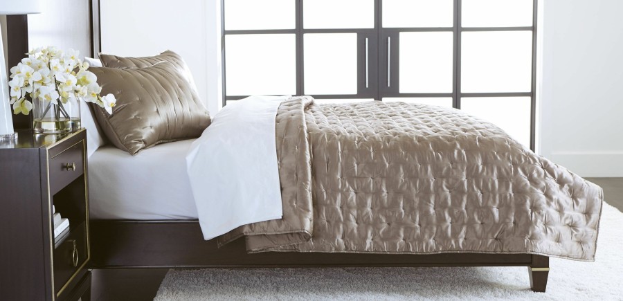 BEDROOM Ethan Allen Quilts & Comforters | Washed Taupe Silk Coverlet And Shams