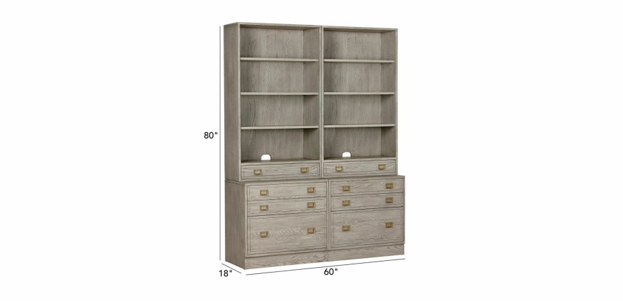 HOME OFFICE Ethan Allen Bookcases | Callum Double Bookcase With File Cabinet