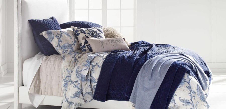 BEDROOM Ethan Allen Decorative Shams | Gresham Navy Velvet Sham, Euro